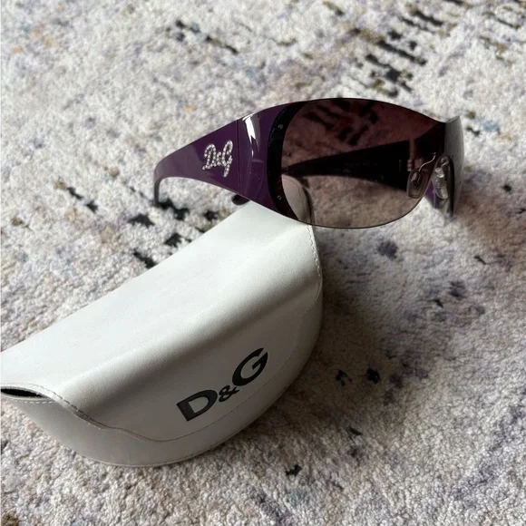 Y2K Dolce & Gabbana Shield Purple Rhinestone Sunglasses, D&G 8037B - Picture 1 of 15
